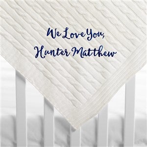 Embroidered Cable Knit Baby Blanket in Cream- 30x40quot; - 54899