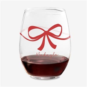 Christmas Bow Personalized Stemless Wine Glass - 54969-S
