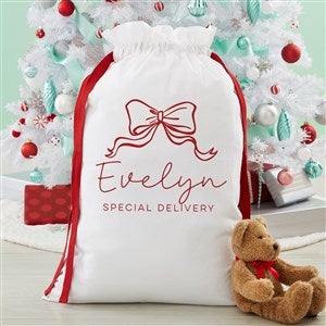 Christmas Bow Personalized Canvas Drawstring Santa Sack - Large - 55207-L
