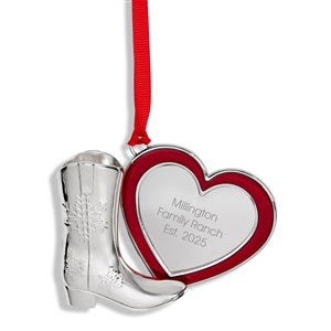 Kittenish Engraved Cowboy Boot  Red Heart Ornament - 55522