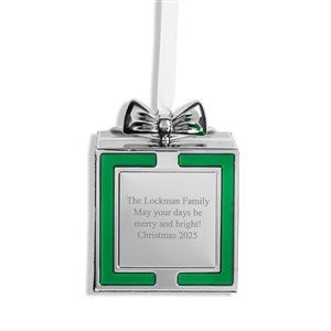 Engraved 3D Present Ornament with Bow in Green - 55897