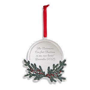 Engraved Evergreen Wreath with Crystals Ornament - 55901