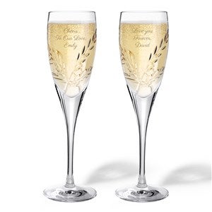 Engraved Vera Wang Crystal Leaf Flute Set
