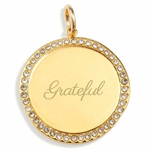 Engraved Jeweled Edge Disc Charm - Gold - 56418-G