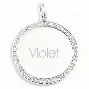 Engraved Jeweled Edge Disc Charm - Silver - 56418-S