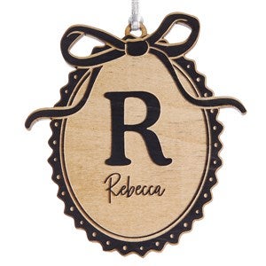 Kittenish Engraved Wood Bow Initial Ornament - Black - 56578-BLK