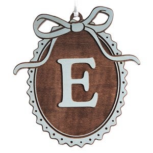 Kittenish Engraved Wood Bow Initial Ornament - Blue Stain - 56578-B