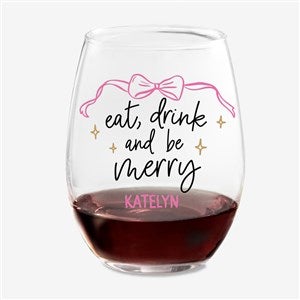 Kittenish Personalized Holiday Spirits Stemless Wine Glass - 56615-S