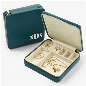 Bold & Chic Personalized Leatherette Large Square Jewelry Case - Teal - 57455-T