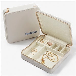 Bold & Chic Personalized Leatherette Large Square Jewelry Case - Ivory - 57455-I