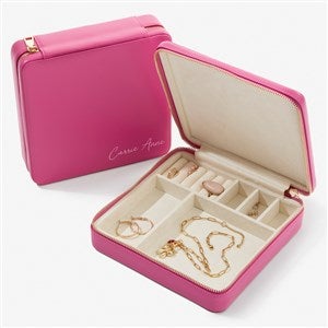Yours Truly Personalized Leatherette Large Square Jewelry Case -Fuchsia - 57456-F