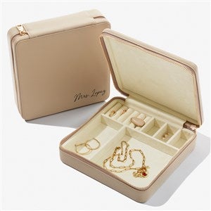 Yours Truly Personalized Leatherette Large Square Jewelry Case  -Beige - 57456-B