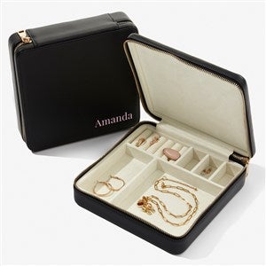 Yours Truly Personalized Leatherette Large Square Jewelry Case  -Black - 57456-BL