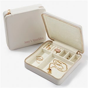 Yours Truly Personalized Leatherette Large Square Jewelry Case - Ivory - 57456-I