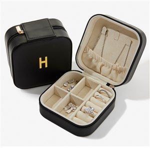 Bold & Chic Personalized Small Leatherette Travel Jewelry Case - Black - 57459-BL