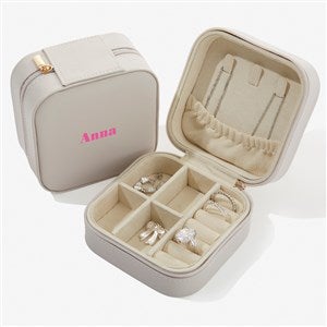 Bold & Chic Personalized Small Leatherette Travel Jewelry Case - Ivory - 57459-I