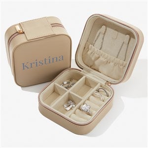 Yours Truly Personalized Small Leatherette Travel Jewelry Case -Beige - 57460-B