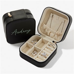 Yours Truly Personalized Small Leatherette Travel Jewelry Case -Black - 57460-BL