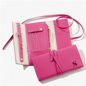 Bold & Chic Personalized Leatherette Jewelry Roll - Fuchsia - 57462-F