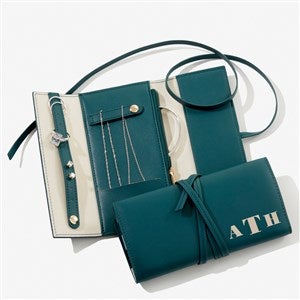 Bold  Chic Personalized Leatherette Jewelry Roll - Teal - 57462-T