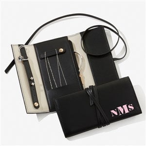 Bold  Chic Personalized Leatherette Jewelry Roll - Black - 57462-BL