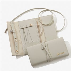 Bold & Chic Personalized Leatherette Jewelry Roll - Ivory - 57462-I
