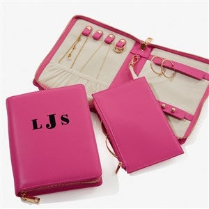 Bold & Chic Personalized Leatherette Bi-fold Jewelry Case - Fuchsia - 57465-F