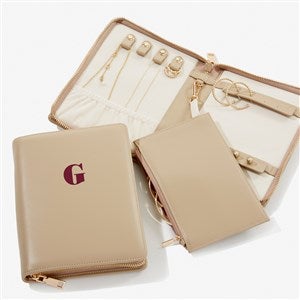 Bold & Chic Personalized Leatherette Bi-fold Jewelry Case -Beige - 57465-B