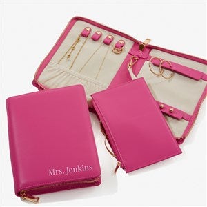 Yours Truly Personalized Leatherette Bifold Jewelry Case -Fuchsia - 57466-F