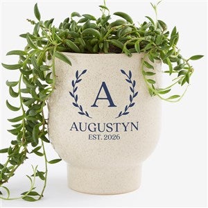 Laurel Initial Personalized Tan Speckled Pedestal Pot - 57593