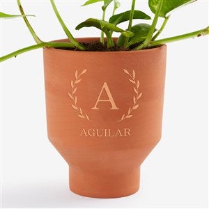 Laurel Initial Personalized Terra Cotta Pedestal Planter - 57605