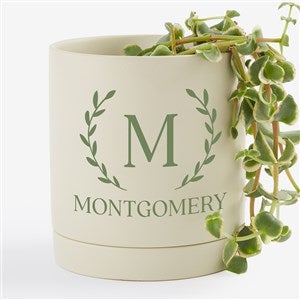 Laurel Initial Cream Ceramic Pot w Saucer - 57607