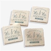 Stamped Elegance Wedding Personalized Tumbled Stone Coaster Set - 23657