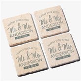 Stamped Elegance Wedding Personalized Tumbled Stone Coaster Set - 23657