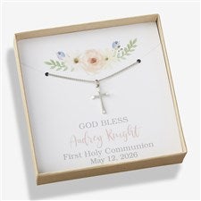 First Communion Cross Necklace With Personalized Display Card - 23720