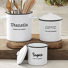 Personalized White Enamel Kitchen Canisters - 24038