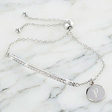 Rhinestone Bar Personalized Initial Bolo Bracelet - 24891