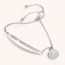 Rhinestone Bar Personalized Initial Bolo Bracelet - 24891