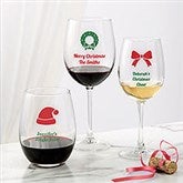 Personalized Christmas Icon Wine Glasses - 25994