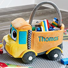 Construction Truck Embroidered Plush Toy Storage Basket - 26154