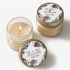 Plum Floral Personalized Mason Jar Candle Wedding Favors - 26332