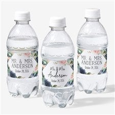 Navy Colorful Floral Personalized Wedding Water Bottle Labels - 26340