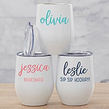 Scripty Style Personalized Stainless Stemless Wine Cup - 28014