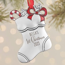 Baby's 1st Christmas Personalized Silver Stocking Ornament - 28552