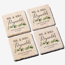 Laurels of Love Personalized Wedding Tumbled Stone Coasters - Set of 4 - 28704
