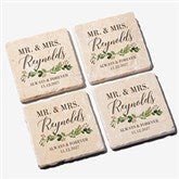 Laurels of Love Personalized Wedding Tumbled Stone Coasters - Set of 4 - 28704