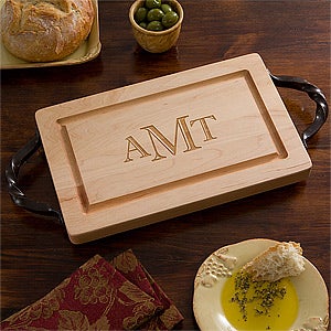 Engraved Monogram 13" Maple Cutting Board with Serving Handles