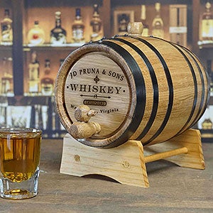 Personalized Oak Aging Barrel & Whiskey Glasses Set – 2 Liter, Charred Interior, Engraving Option