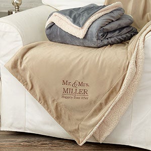 Wedding Couple Embroidered 60x72 Tan Sherpa Blanket