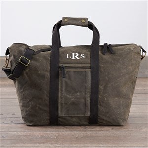 Embroidered Olive Waxed Canvas Weekender Bag  - 36571